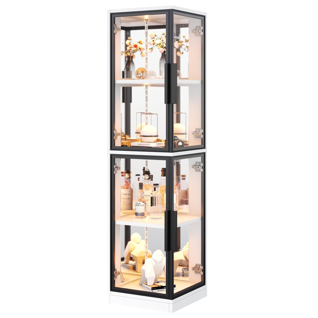 Vetrina 44x42x164 cm con LED multicolore in vetro e pannelli di particelle bianca