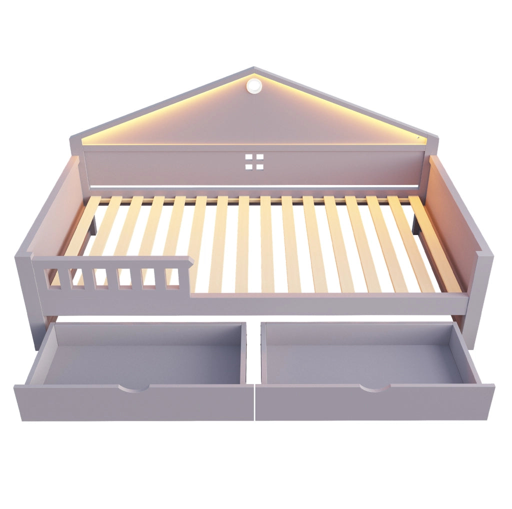 Letto singolo 90x200 cm con 2 cassetti e barra LED grigio HOMVRA