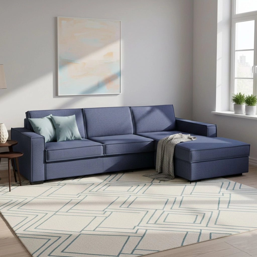 Afar, Divano Letto con Penisola Sfoderabile Made in Italy, 260x95 cm blu