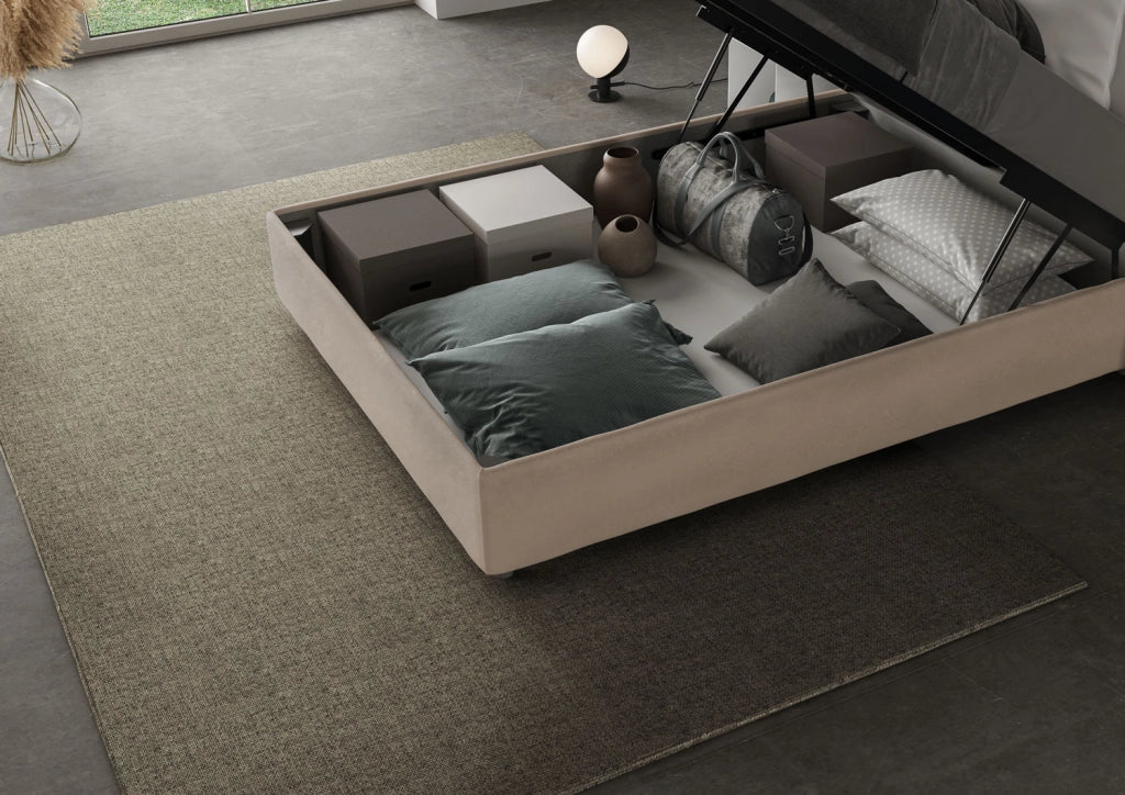 Letto Matrimoniale Francese 140x200 cm con Rete Imbottito in Microfibra Appia Large Sabbia