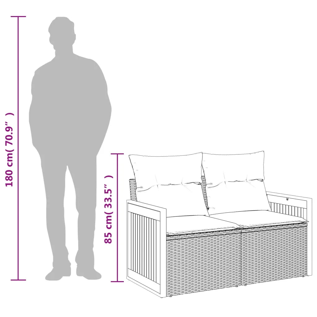 Divano da Giardino con Cuscini a 2 Posti Nero in Polyrattan 365979