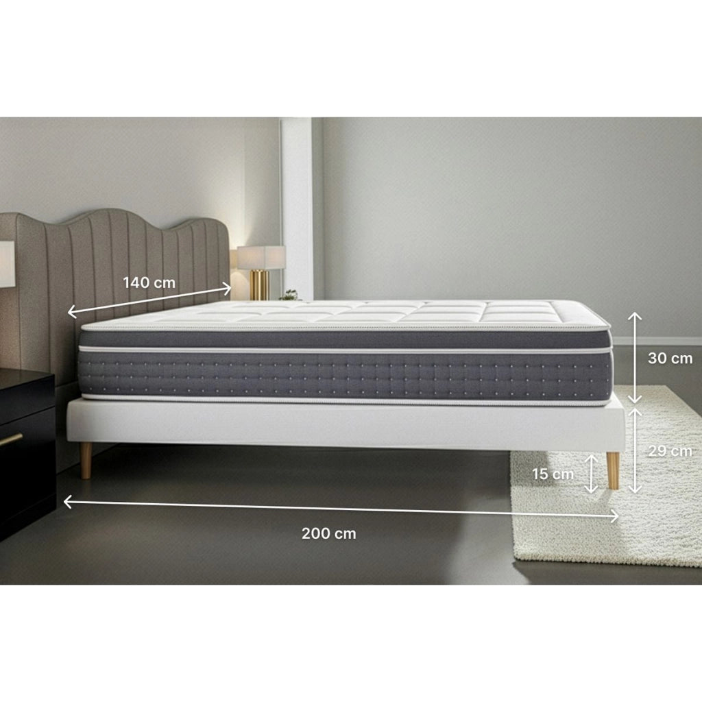 Pacchetto letto completo - Materasso 140x200cm + Box spring con doghe (kit) + 2 cuscini + Piumino - Trente