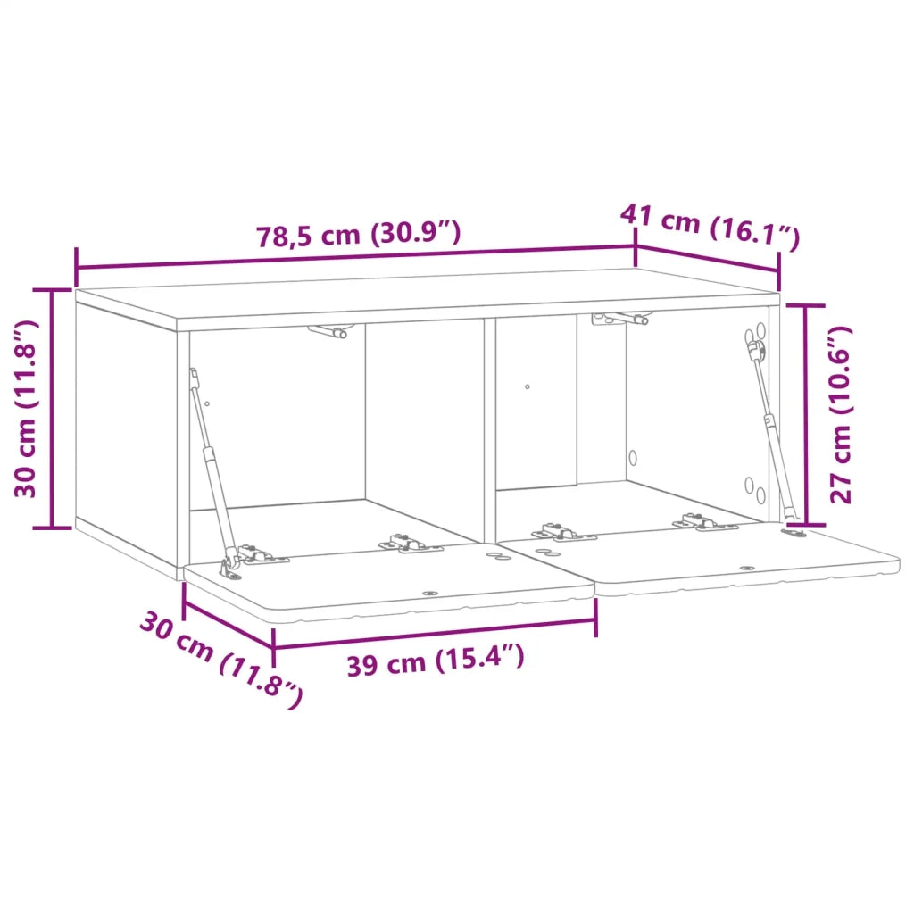 Mobile TV da Muro | Armadietto TV | Mobile Porta TV Rovere Artigianale 78,5 x 41 x 30 cm