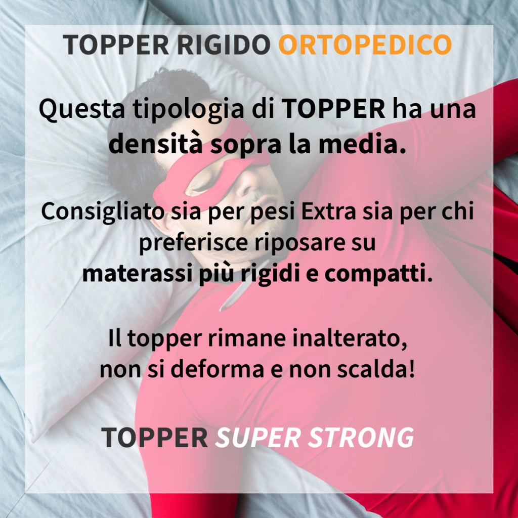 TOPPER RIGIDO matrimoniale 165X195 Cm, Topper ortopedico contro il mal di schiena ALTO 7 Cm | Topper sfoderabile anallergico con elastici per fissaggio - MOD. FISIO H7