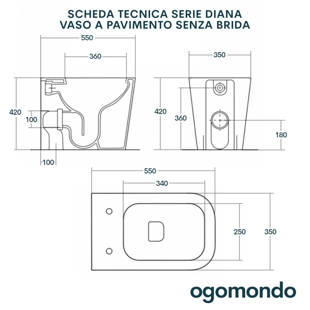 Vaso pavimento senza brida serie diana in ceramica bianca lucida *** finitura- bianco lucido, confezione 1