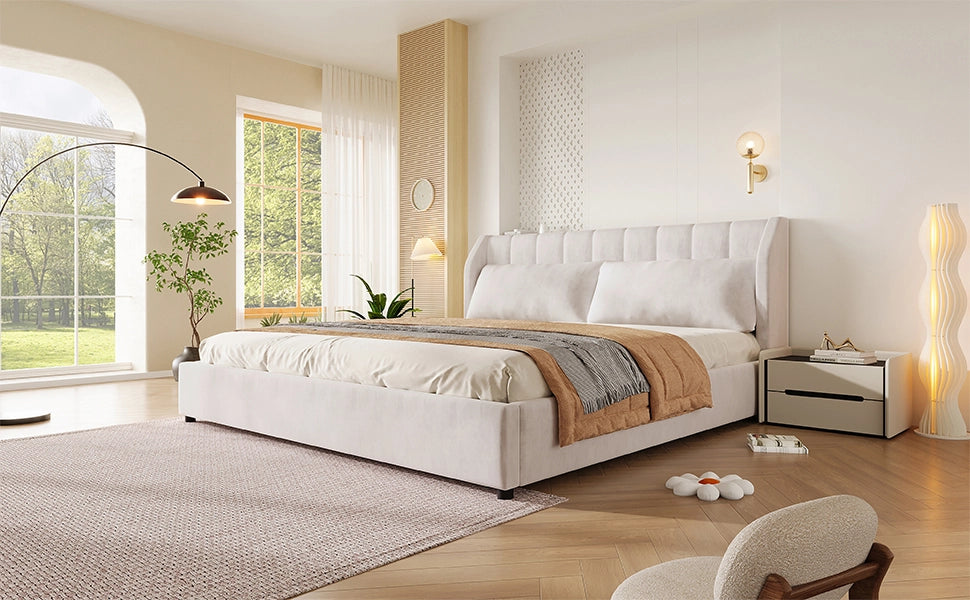 letto imbottito flanella beige 180 x 200 cm