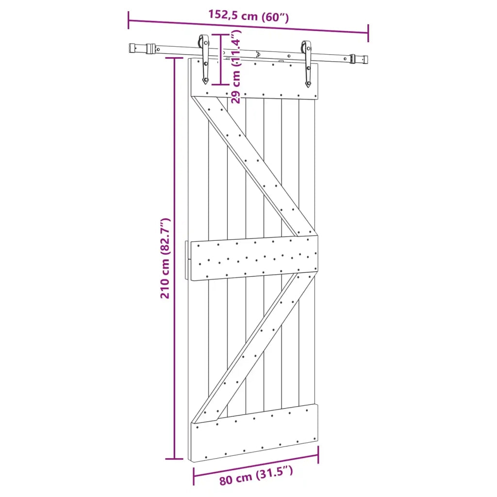 Porta scorrevole NARVIK Naturale e Nero 80 x 210 cm (152,5 cm) 3445242