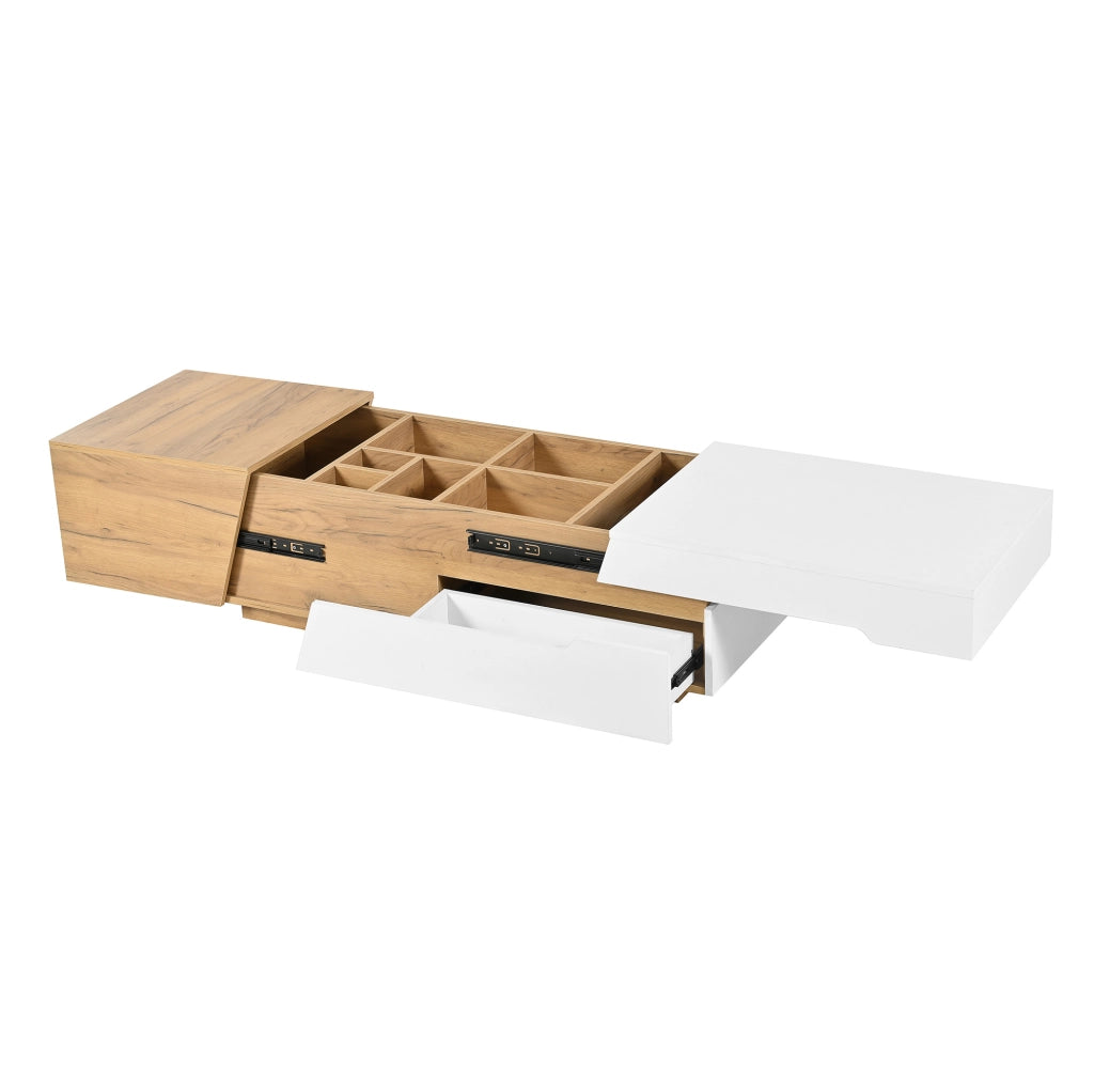 Tavolino da caffè con struttura scorrevole 120x50x37;5 cm; in MDF bianco e naturale