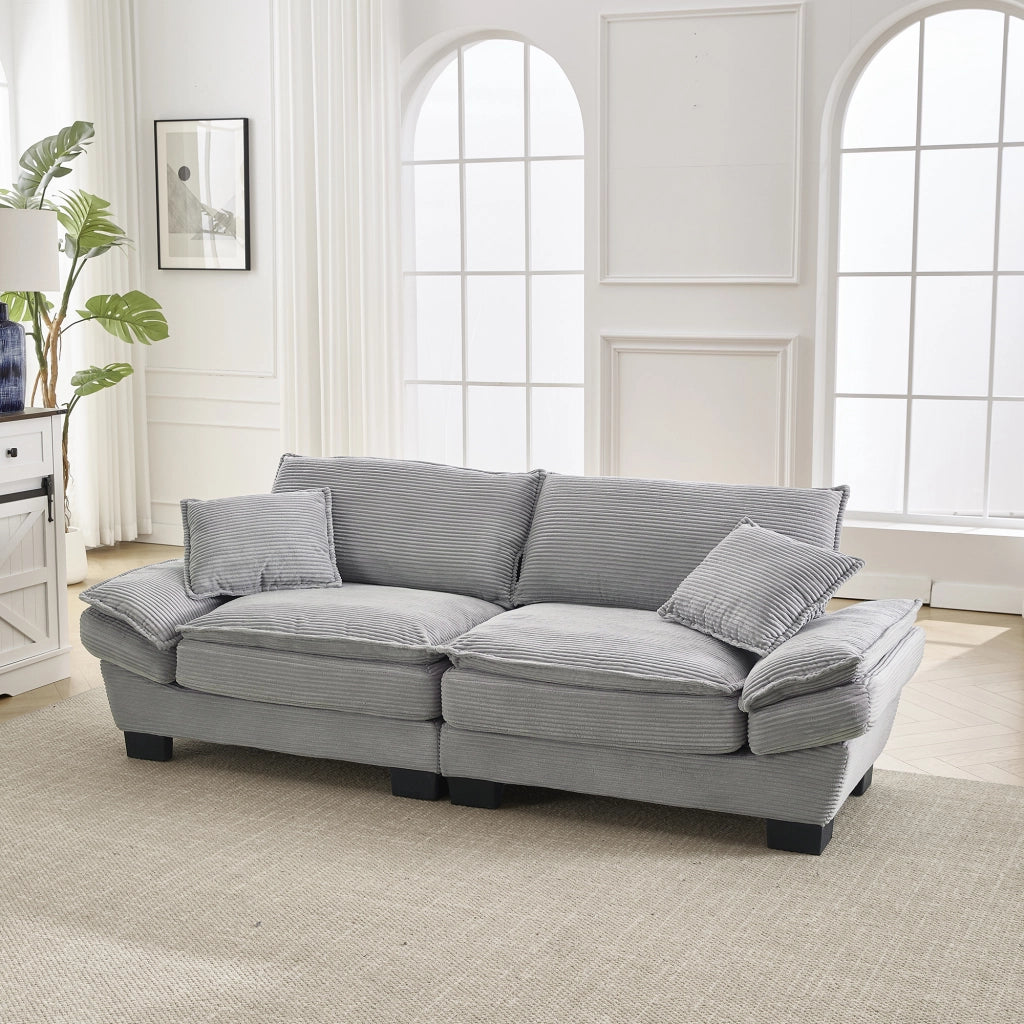 Divano a 2 posti in velluto; seduta profonda 224x81x81 cm; grigio chiaro