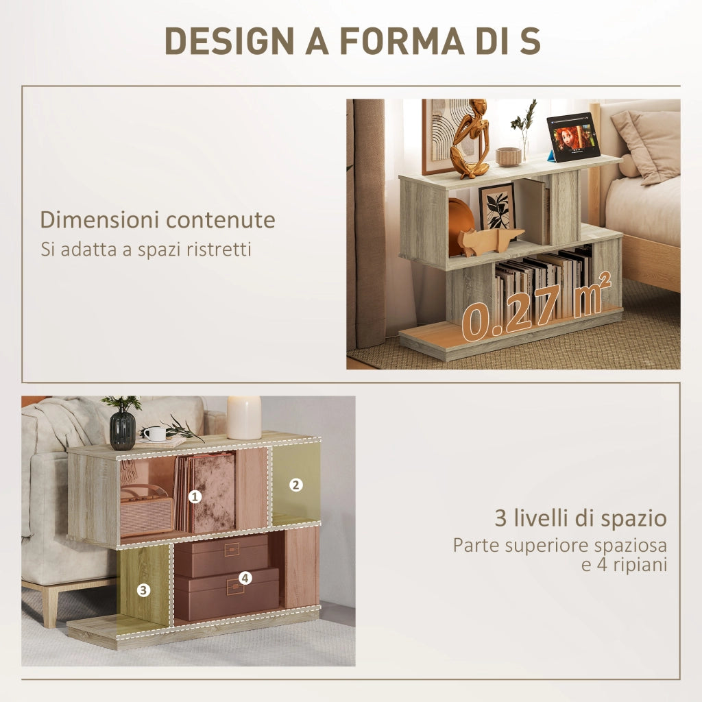 Tavolino da Caffè a S in Legno 90x30x61 cm per Soggiorno Salotto Tavolino Basso con Ripiani Salvaspazio Moderno