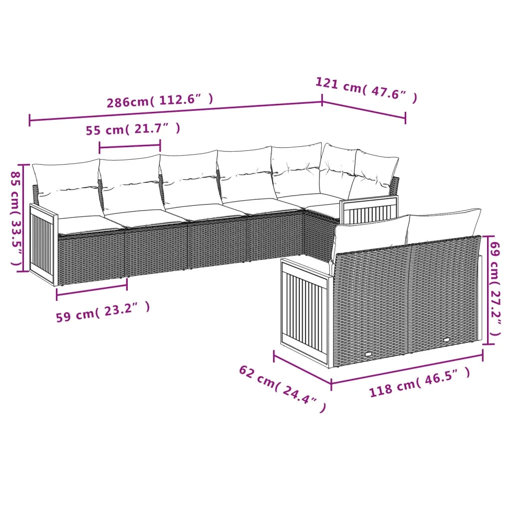 Set Divano da Giardino 8 pz con Cuscini Grigio in Polyrattan 3260233