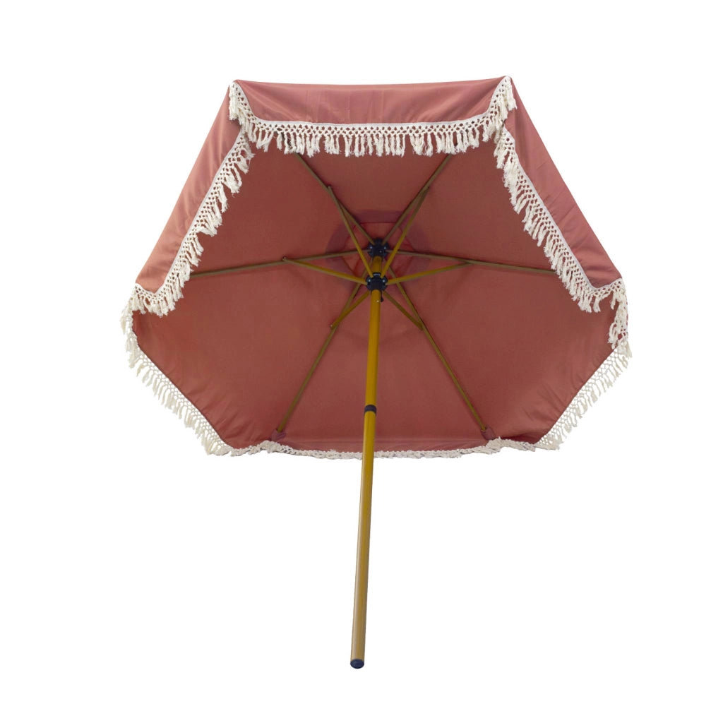 Ombrellone rotondo dritto con frange, ø2m, terracotta