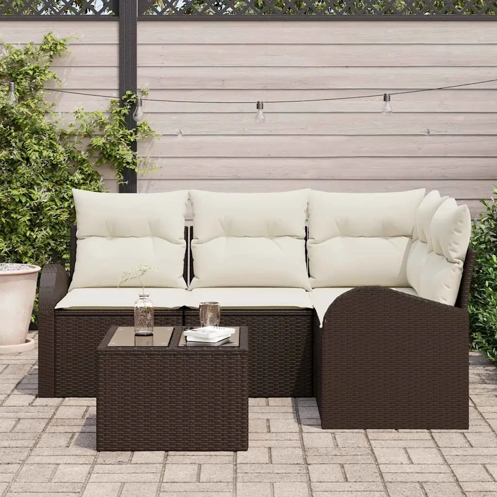 Set Divano da Giardino 5 pcs Marrone e bianco polyrattan
