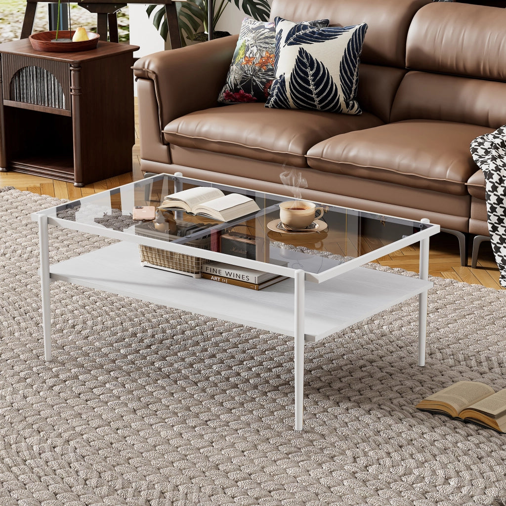 TAVOLINO DA SALOTTO Rettangolare in vetro temperato 97,5x61,5x45 cm Grigio/Bianco