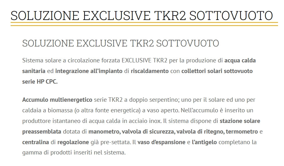 Pannello Solare Exclusive Tkr2 500Lt - Sunwood