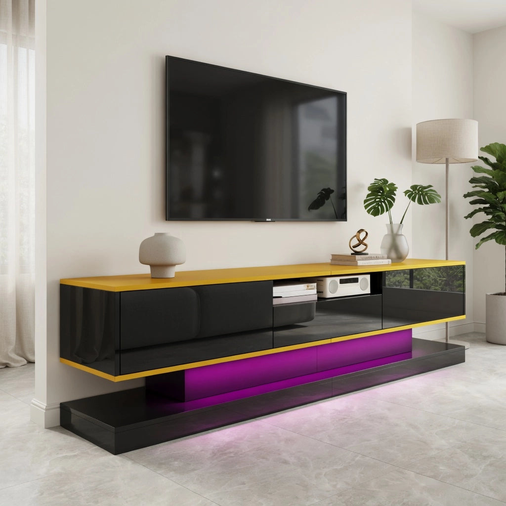 Cassettiera TV nera e oro in truciolare lunghezza 180 cm