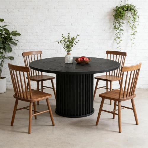 Tavolo da pranzo rotondo con piano in MDF e base in metallo nero 47.24 × 47.24 × 29.53 pollici