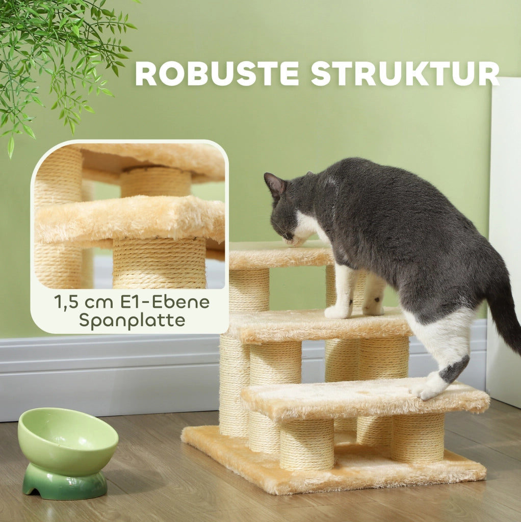 Scaletta per gatti con piattaforme e colonne in sisal, beige