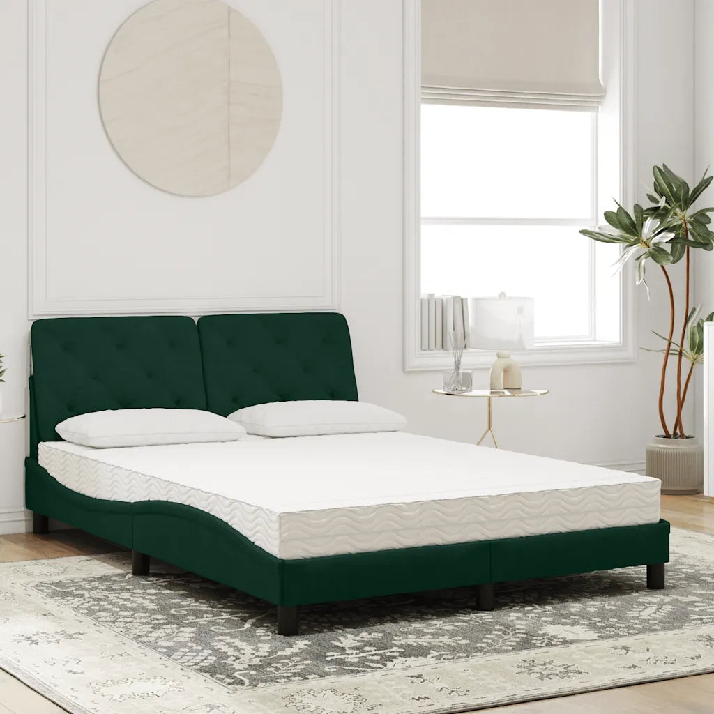 Letto con Materasso Verde Scuro 140x190 cm in Velluto