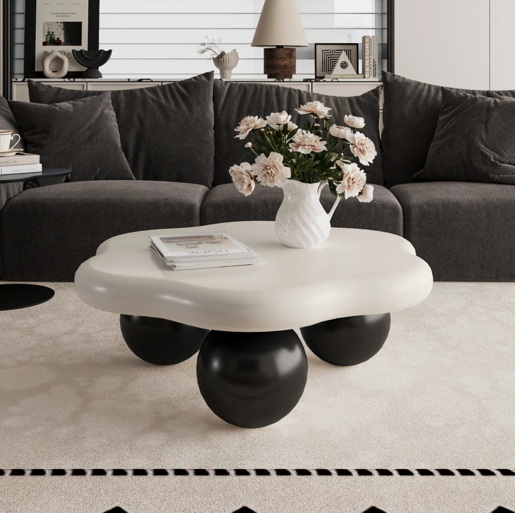 Tavolino a nuvola 80 cm bianco e nero con gambe sferiche