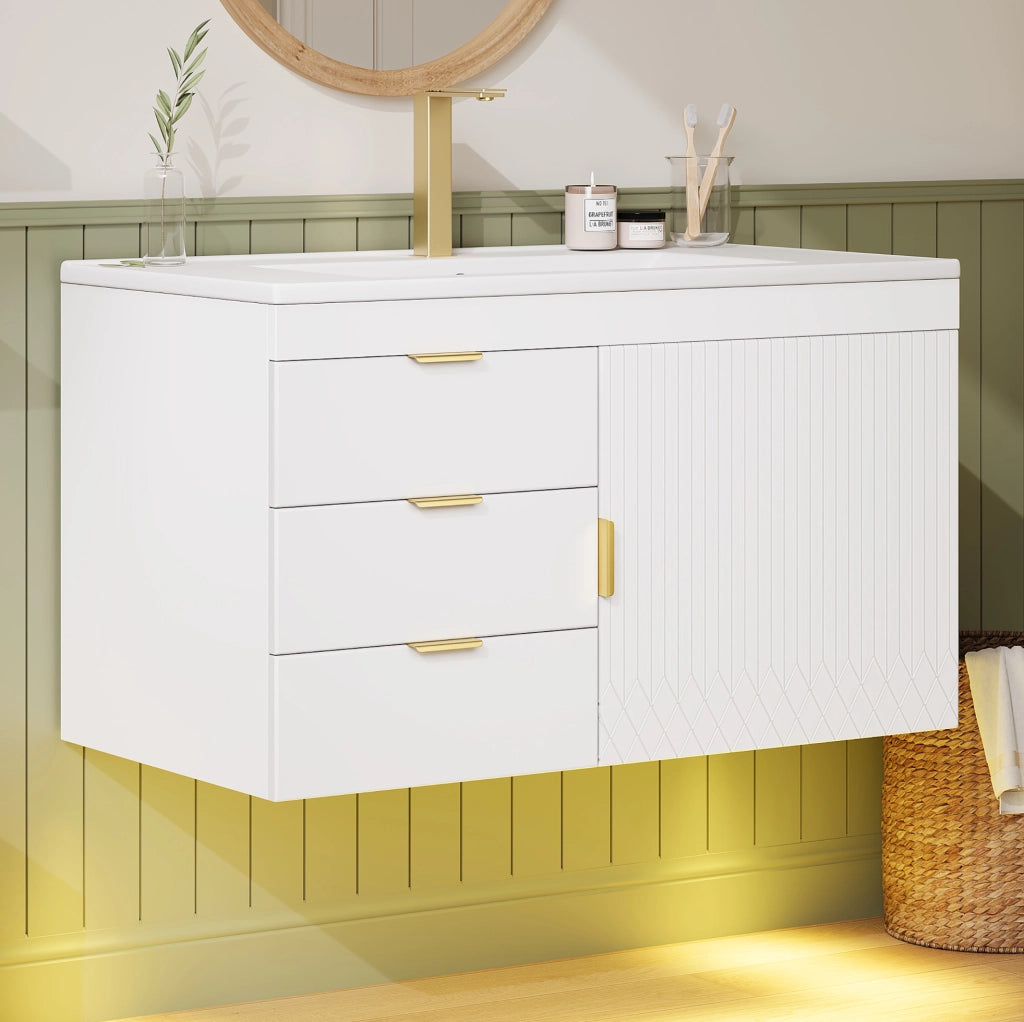 Mobile bagno sospeso 76 cm con lavabo in ceramica e LED smart bianco HOMVRA