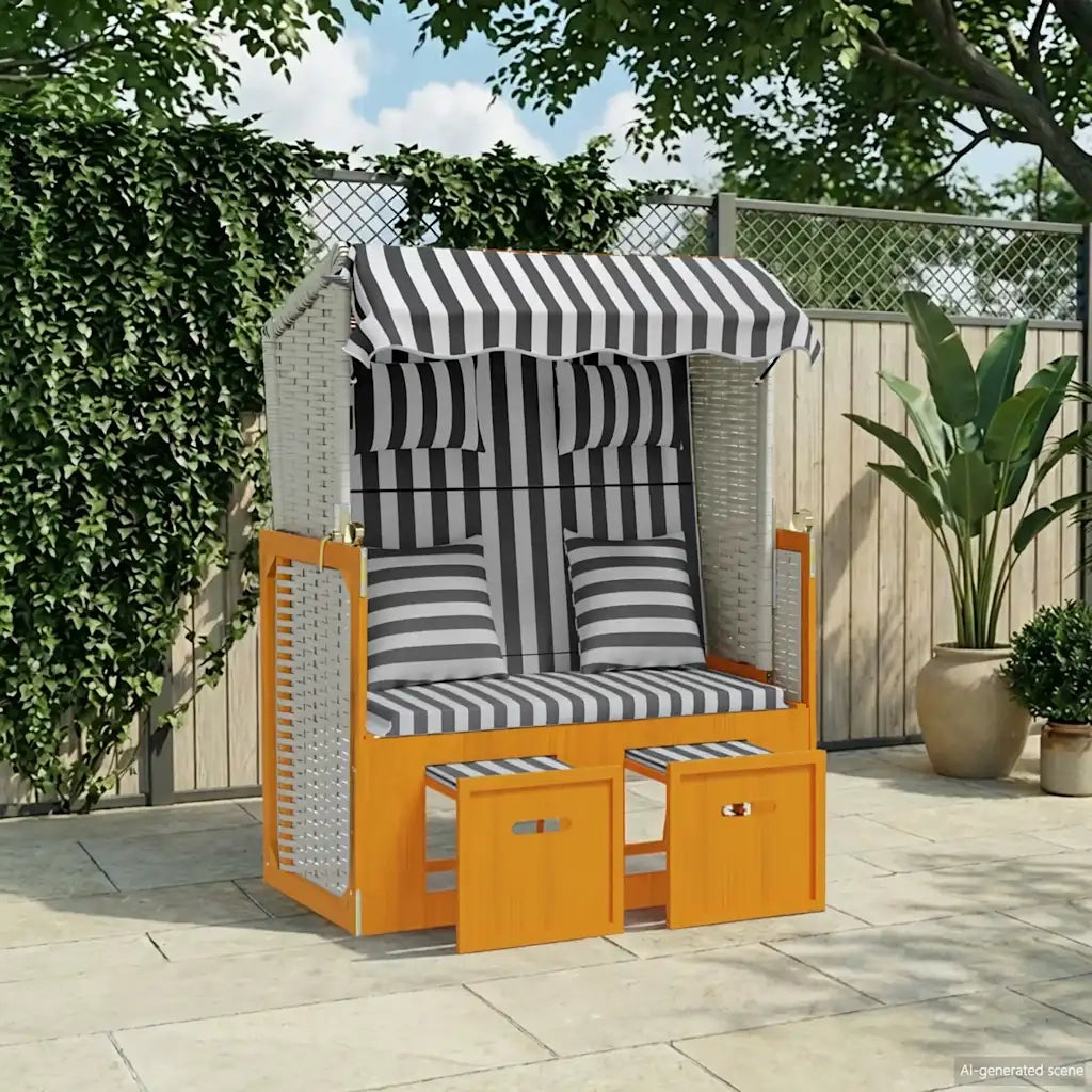Strandkorb con Cuscini Polyrattan Legno Massello Bianco Grigio CFW2155190