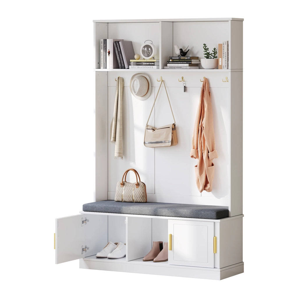 Appendiabiti con Panca Scarpiera e Ganci ¨C MINIMAL ¨C Bianco, Salvaspazio, 120x40x191 cm