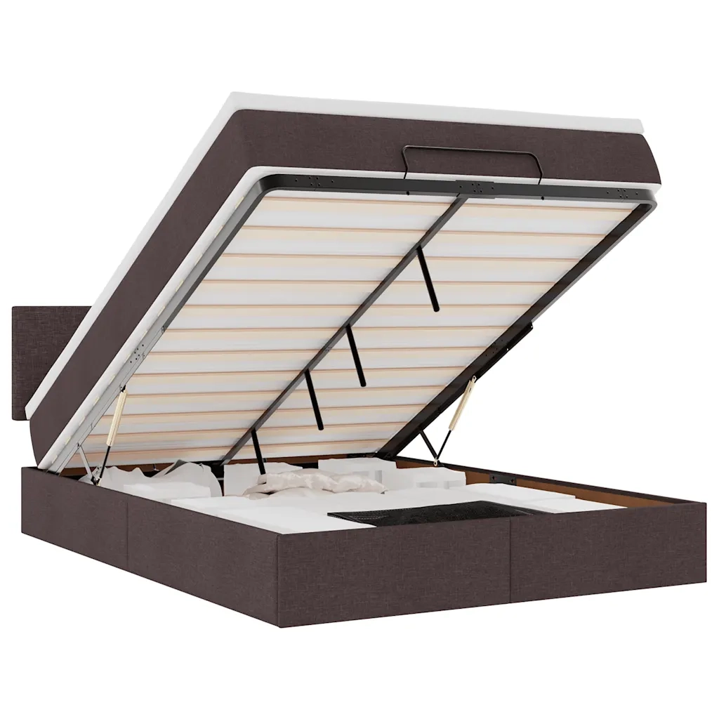Pouf Letto con Materasso e LED Marrone Scuro 140x190 cm