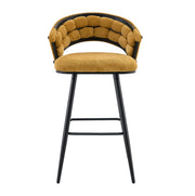 Set di 2 sgabelli da bar gialli in velluto con gambe in ferro nero, design moderno per cucina e bar