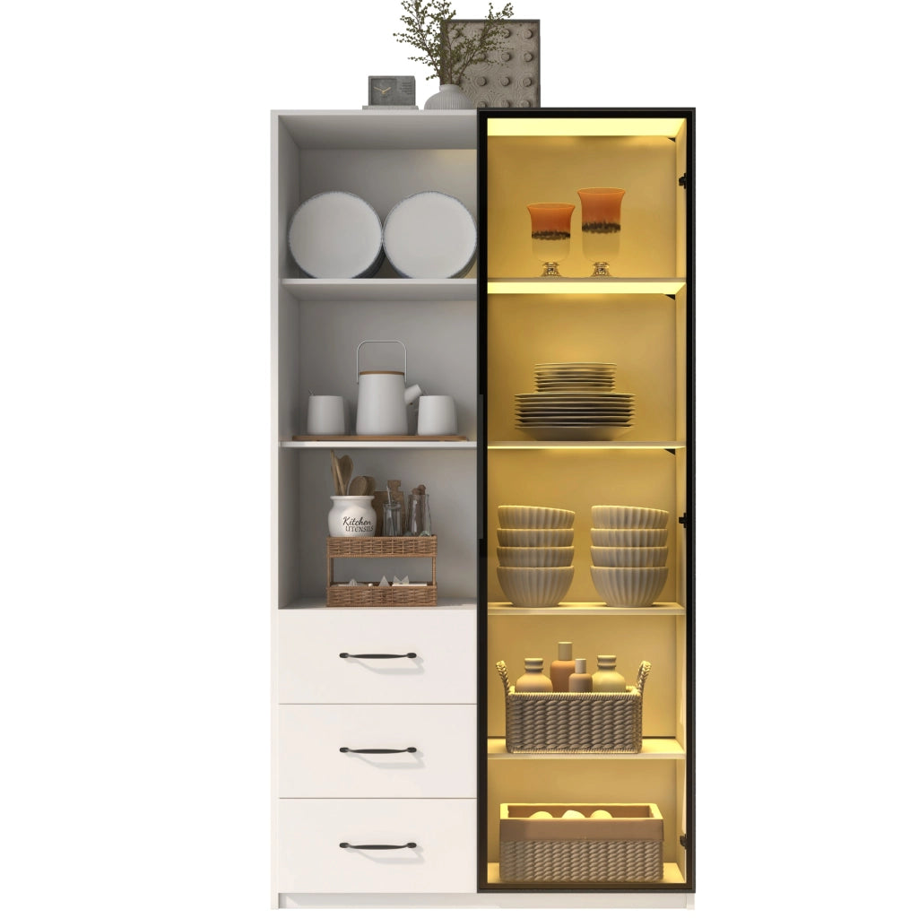 Vetrina LED bianca 80 x 40 x 160 cm con cassetti