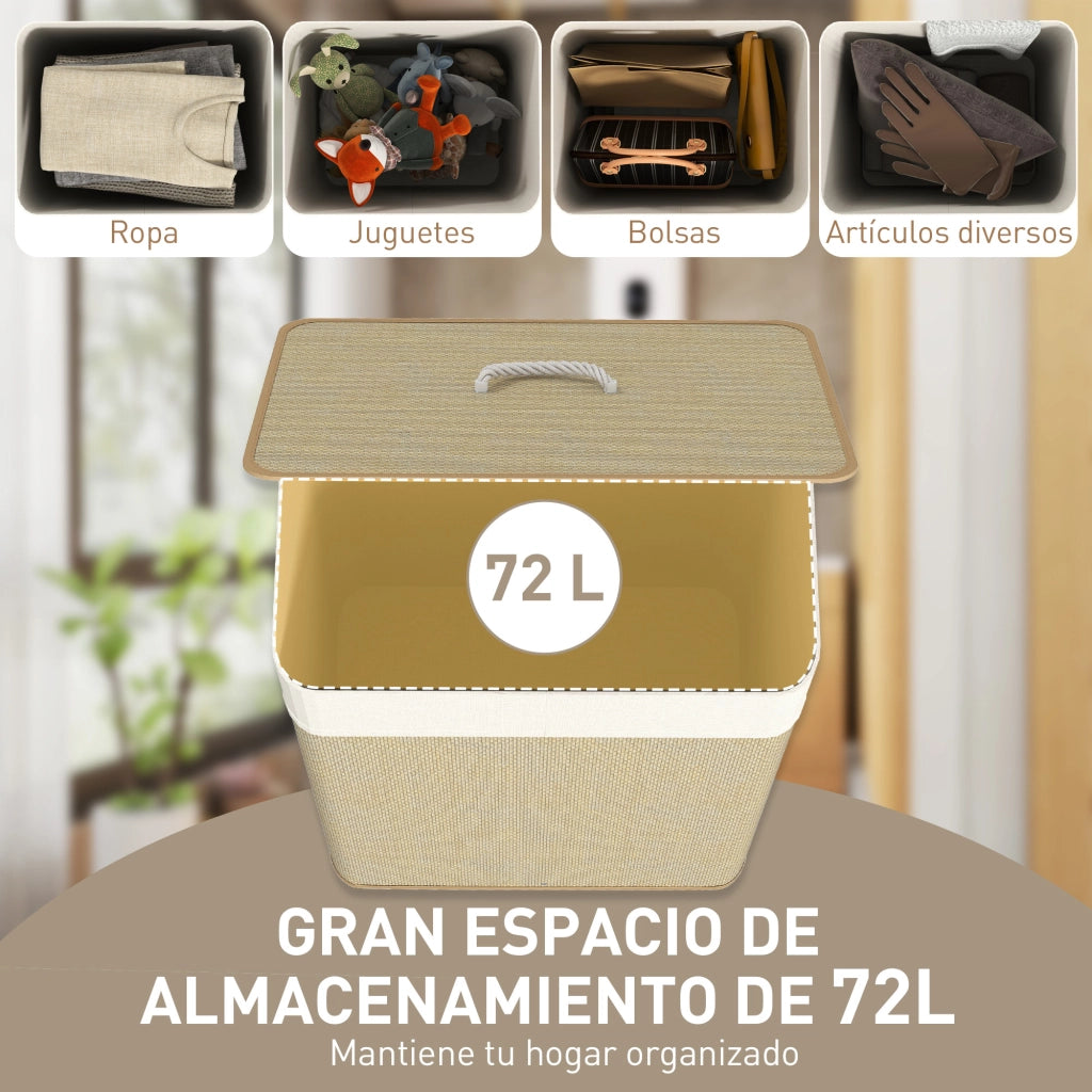 Cestino Lavanderia 72L con Coperchio e Maniglie ¨C Minimal ¨C 40x30x60 Naturale