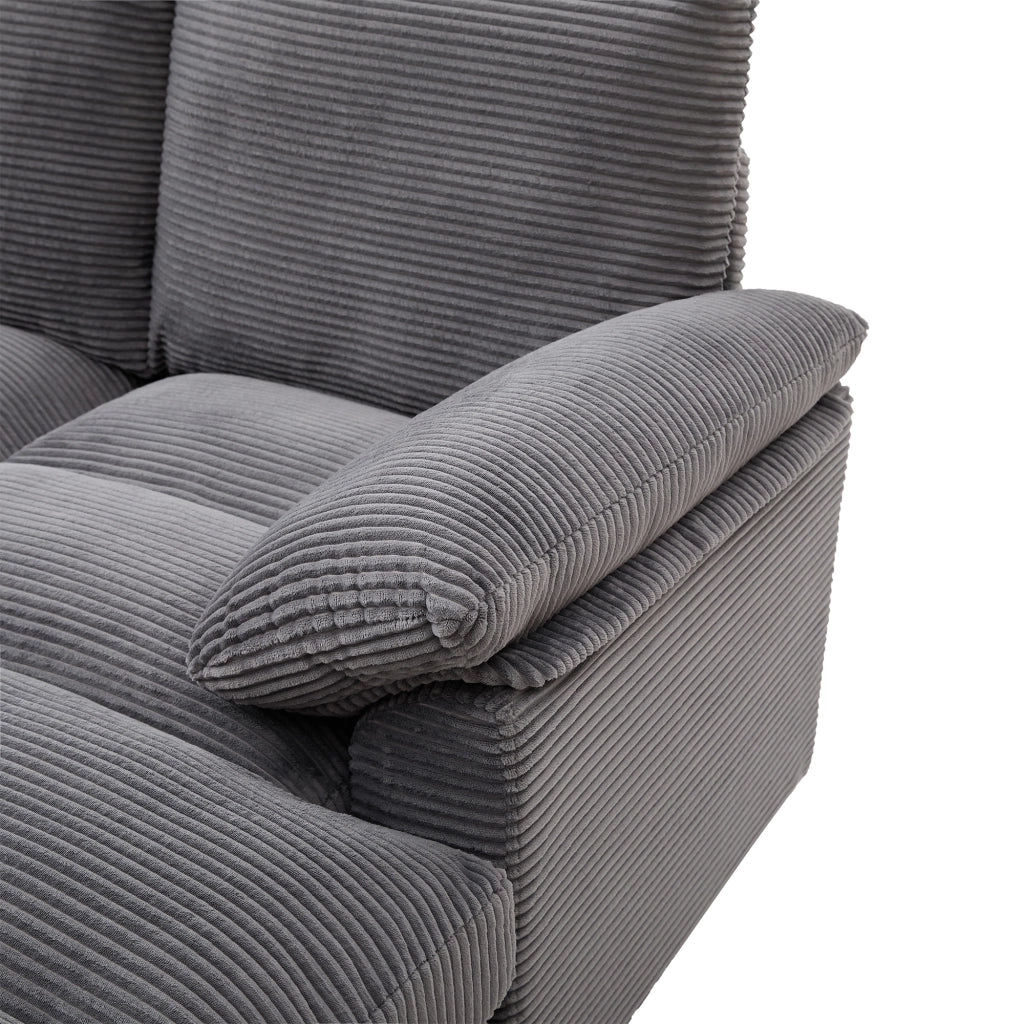 Divano a U 4 posti 293x142x93 cm con vani contenitore, USB e velluto a coste grigio