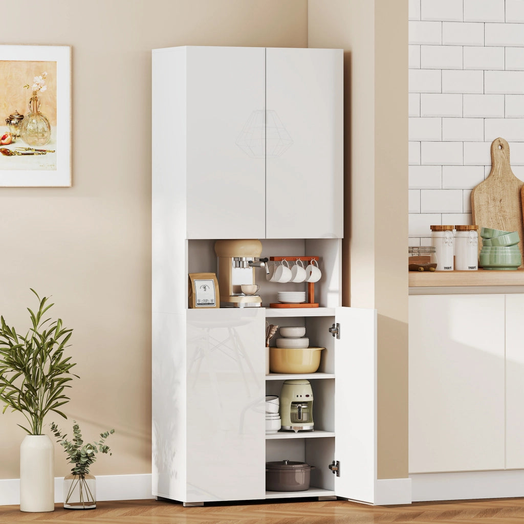 Mobile Dispensa Cucina 180cm Bianco Lucido, Credenza Alta Moderna con Ante Soft-Close e Ripiani Regolabili, Pratico Armadio per Casa