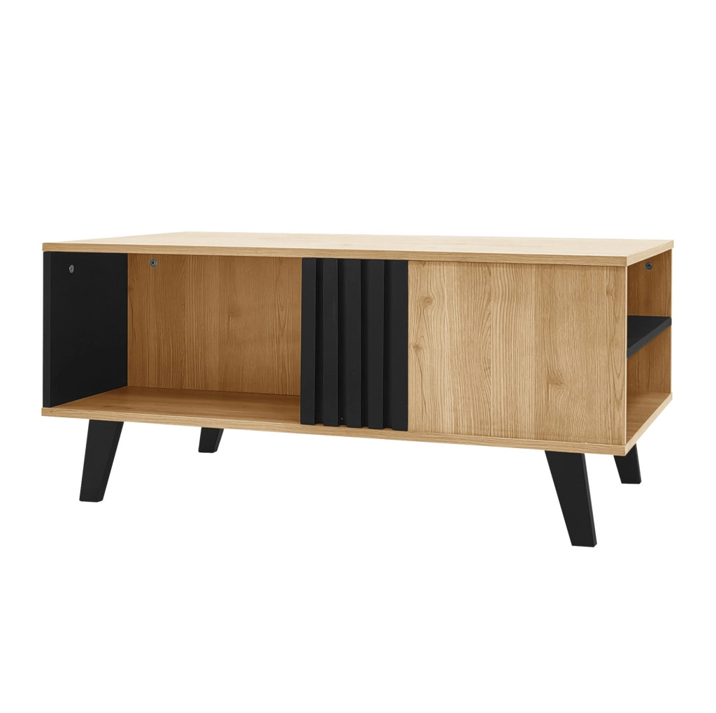 Tavolino da caffè 100 x 60 x 45 cm in vetro e pannello truciolare; naturale e nero