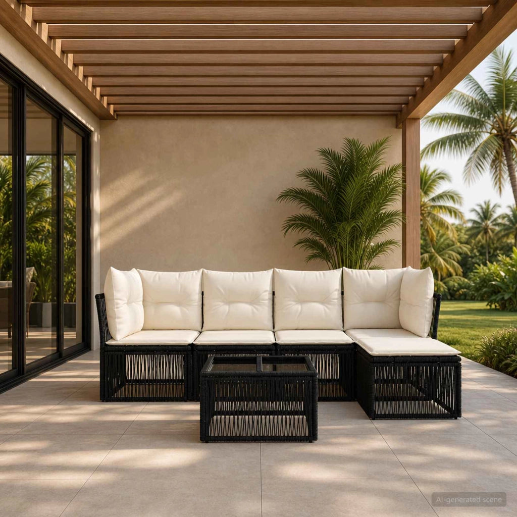 Set Divano da Giardino 6 pz Nero polyrattan 3434206