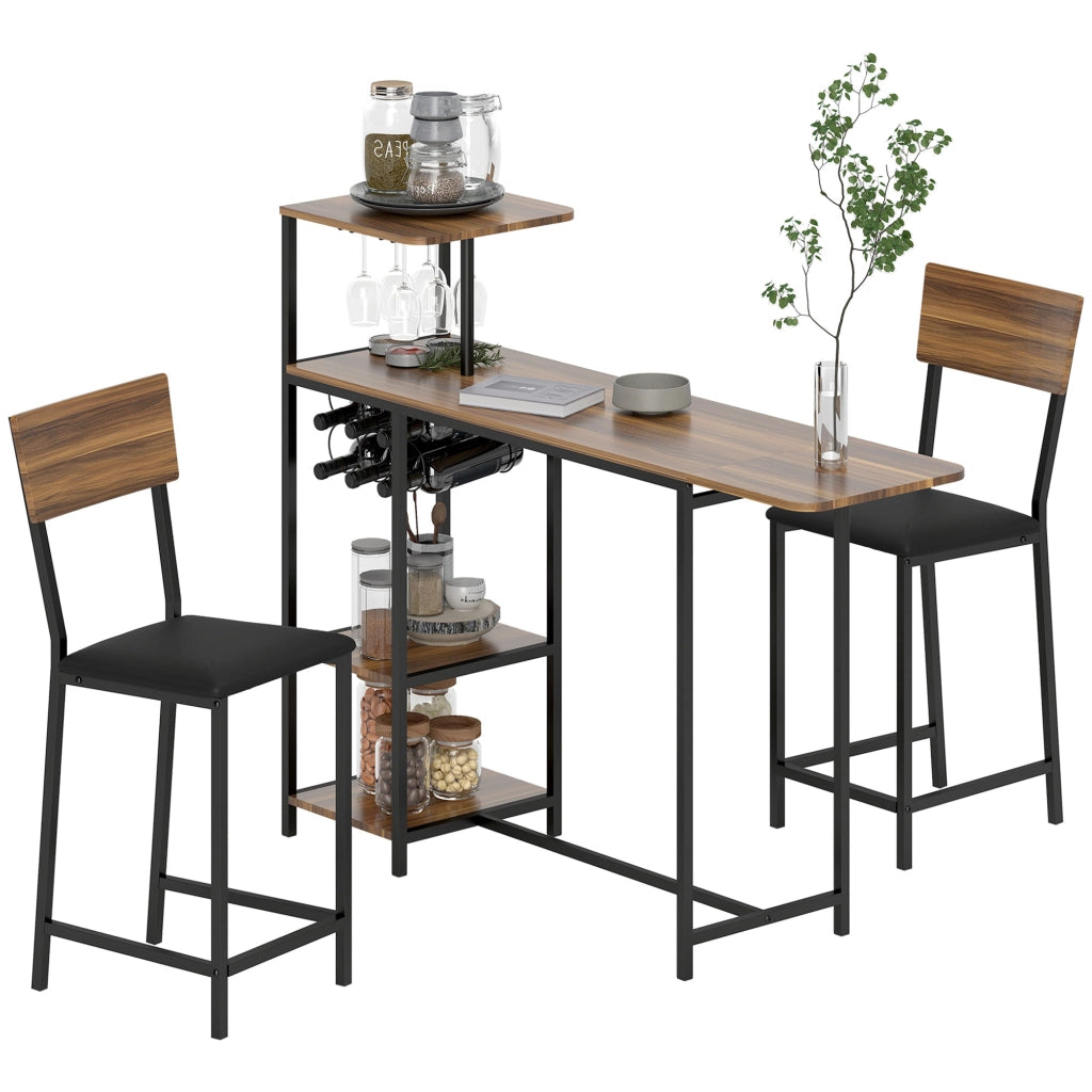 Tavolo da bar con laterali abatibili e 2 sgabelli ¨C Minimal ¨C marrone e nero