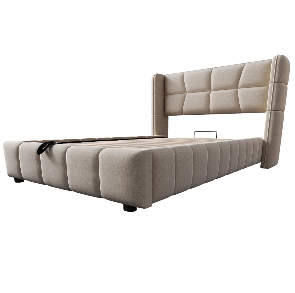 Letto imbottito con contenitore 90 x 200 cm beige