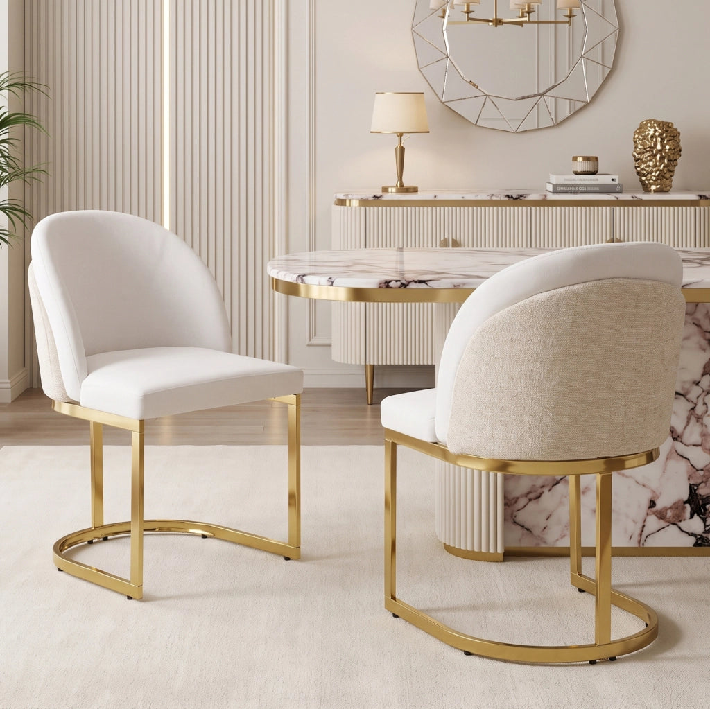 Set di 6 sedie da pranzo in chenille beige e oro