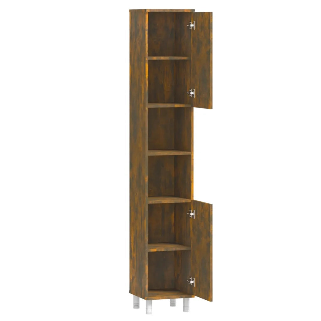 Mobile da bagno con contenitore ecologico 30 x 30 x 179 cm stile contemporaneo finitura opaca in legno composito effetto rovere affumicato 02_0048521