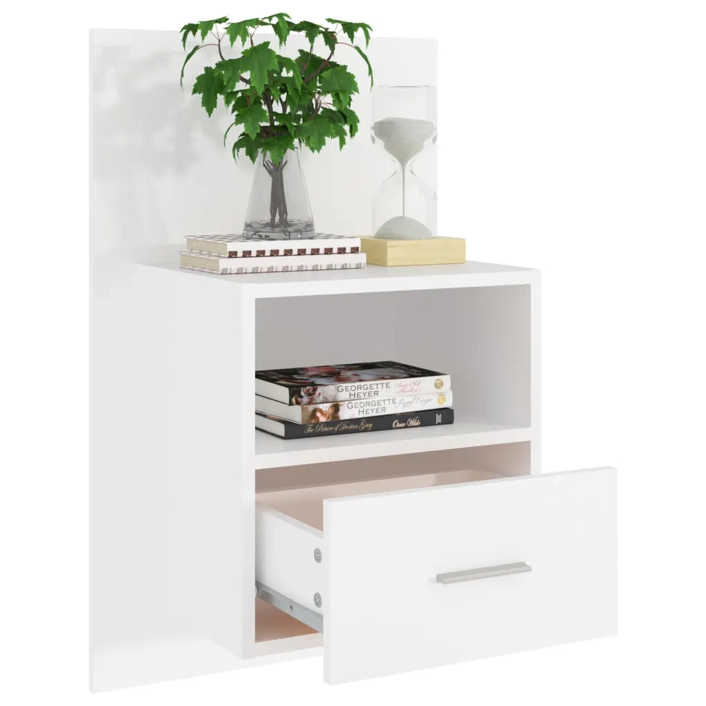 Set di 2 Comodini | Armadio da Notte | Mobiletto da notte a Parete Bianchi