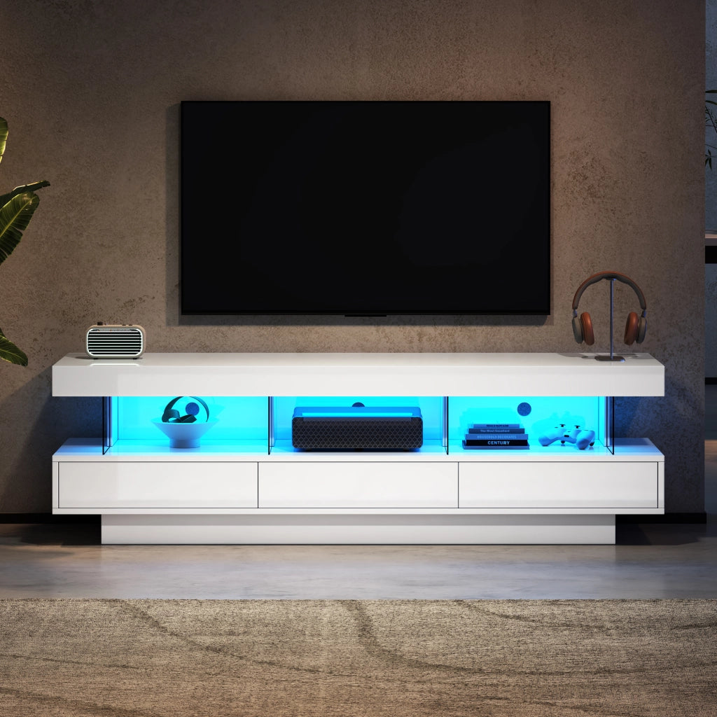 Mobile TV bianco lucido 160 cm con illuminazione LED