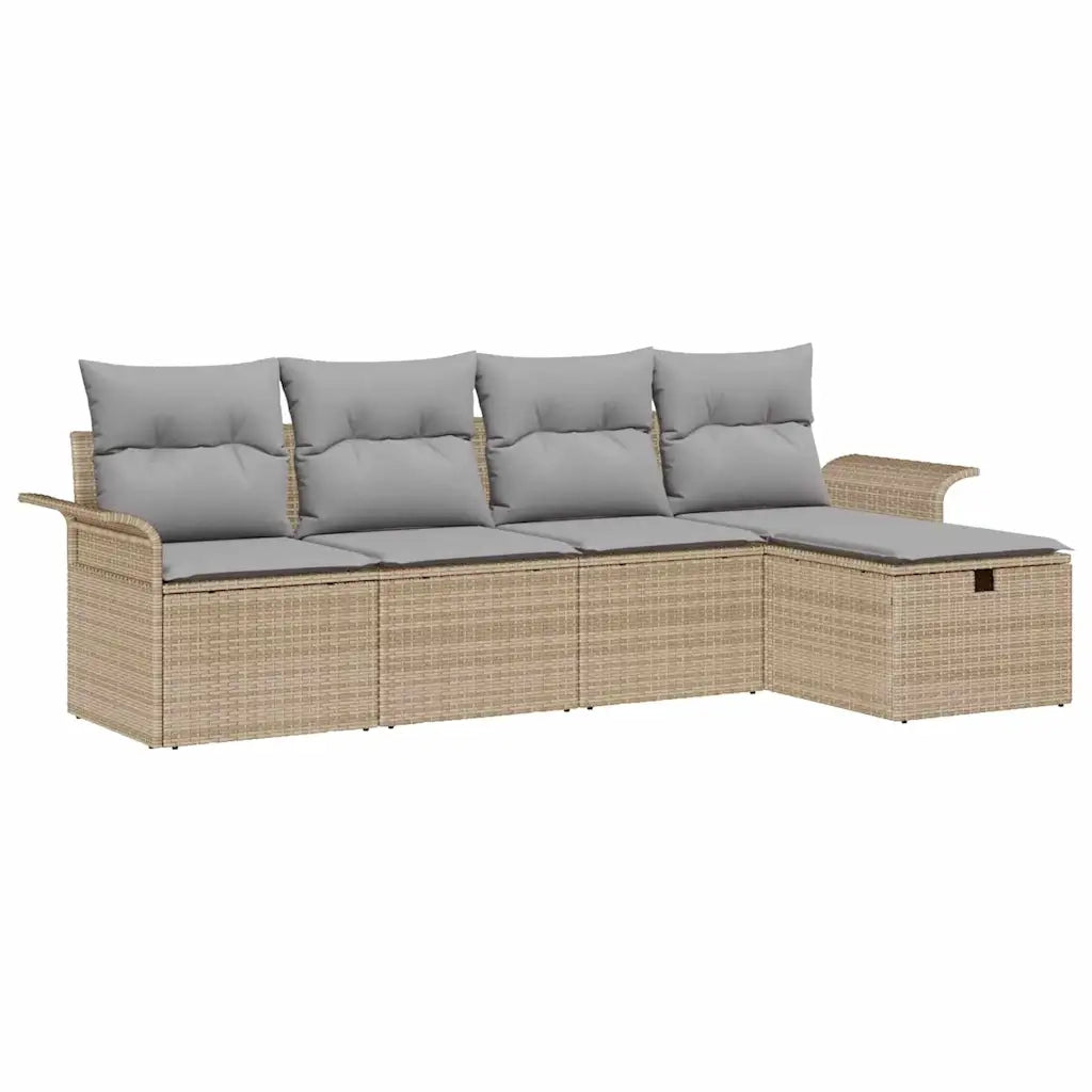 Set Divano da Giardino con cuscino 5 pcs Beige Poly Rattan