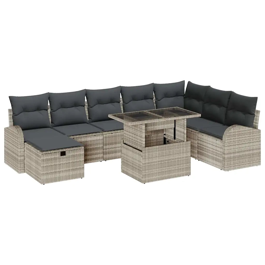 Set Divano da Giardino 9 pcs Grigio chiaro Poly Rattan