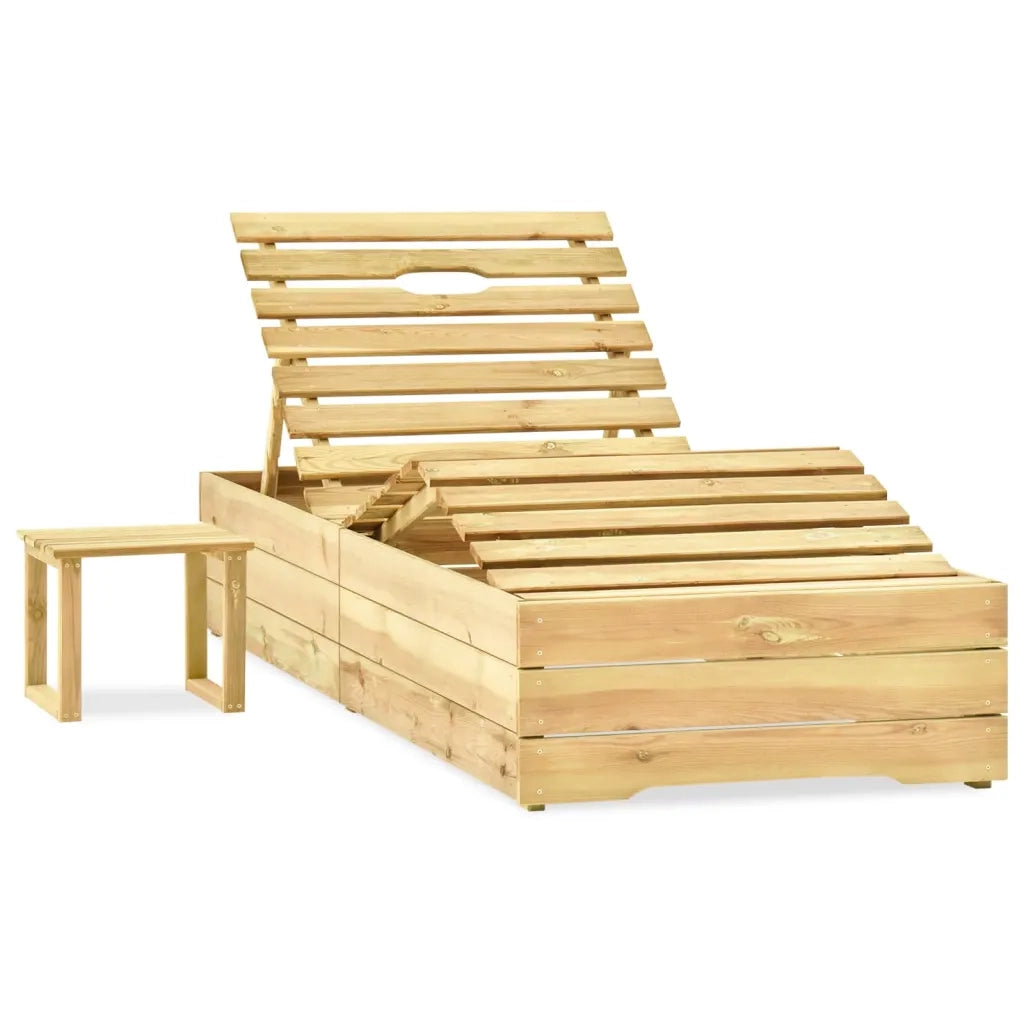 Lettino Prendisole | Sdraio da giardino | Lettino da sole da Giardino con Tavolino Cuscino Legno Pino Impregnato