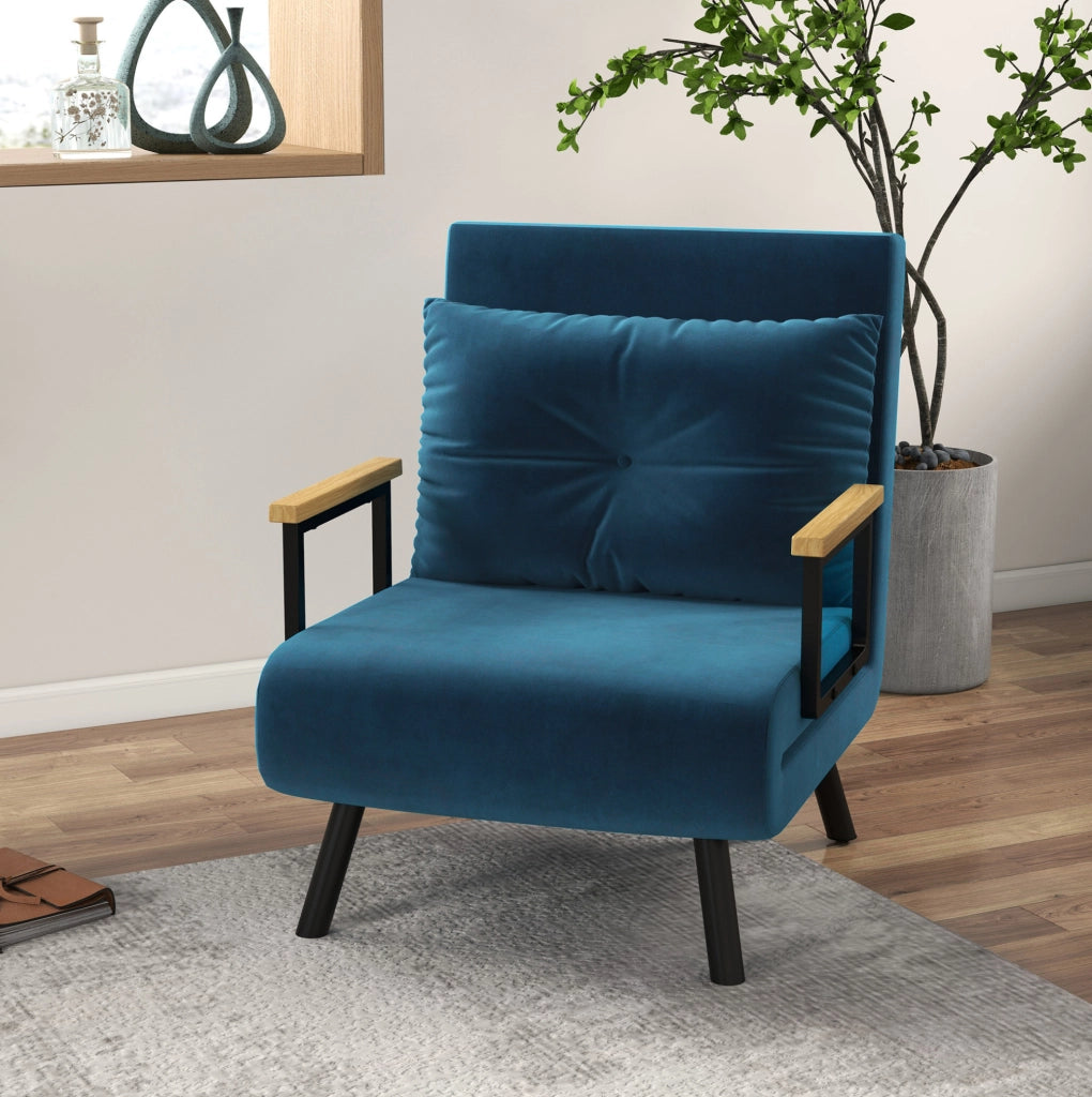 Poltrona Relax Letto con Funzione Letto e Schienale Regolabile in Velluto Blu 63x73x81 cm