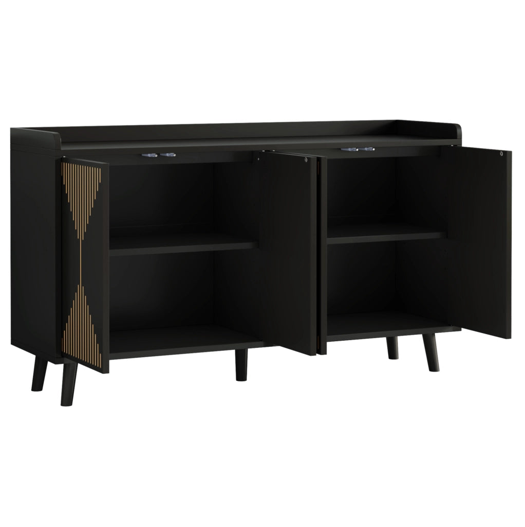 Sideboard con 4 ante e ripiani regolabili in MDF 140x40x84 cm per soggiorno e sala da pranzo