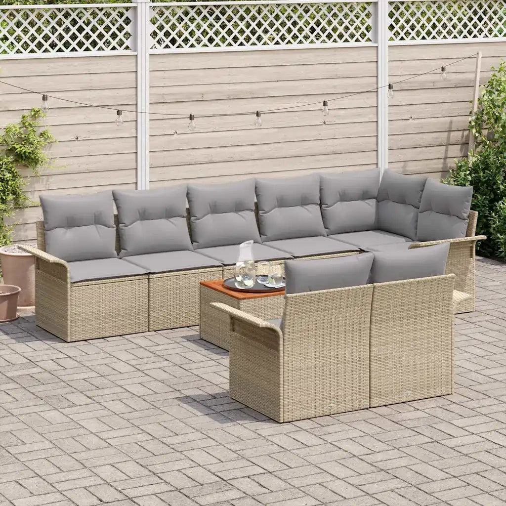 Set Divano da Giardino 9 pcs Beige e Grigio Chiaro polyrattan