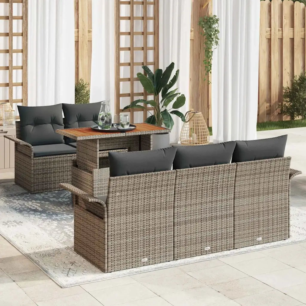 Set Divano da Giardino 6 pcs Grigio Poly Rattan