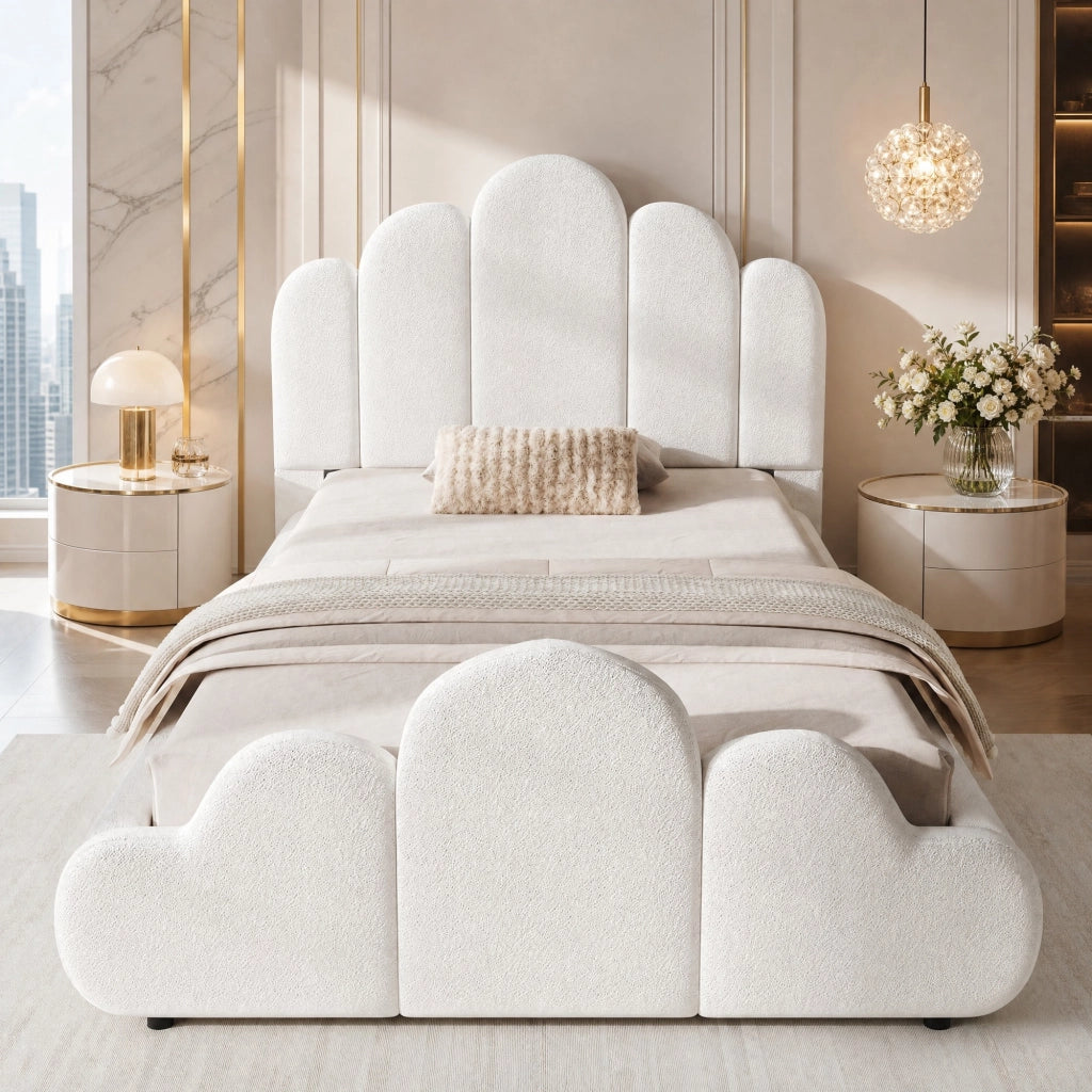 Letto singolo imbottito bouclé beige 90x200 cm