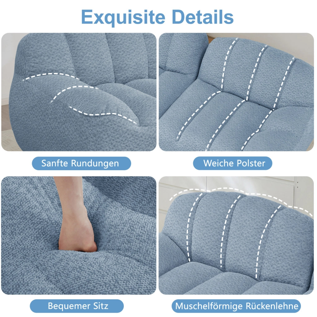 Divano modulare 366x165x79 cm in tessuto blu con pouf, 4 posti